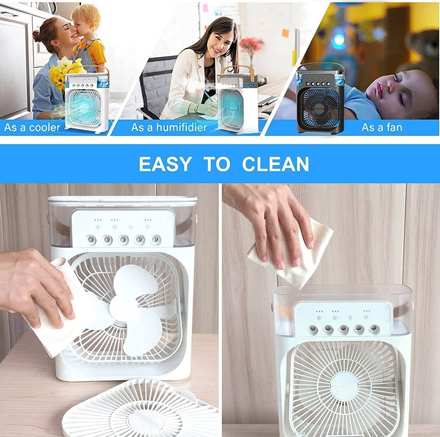 Portable Air Cooler Fan with Mist Spray & LED Light