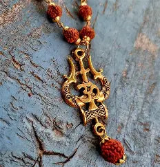 Om Trishul Damru Pendant With Rudraksha Mala